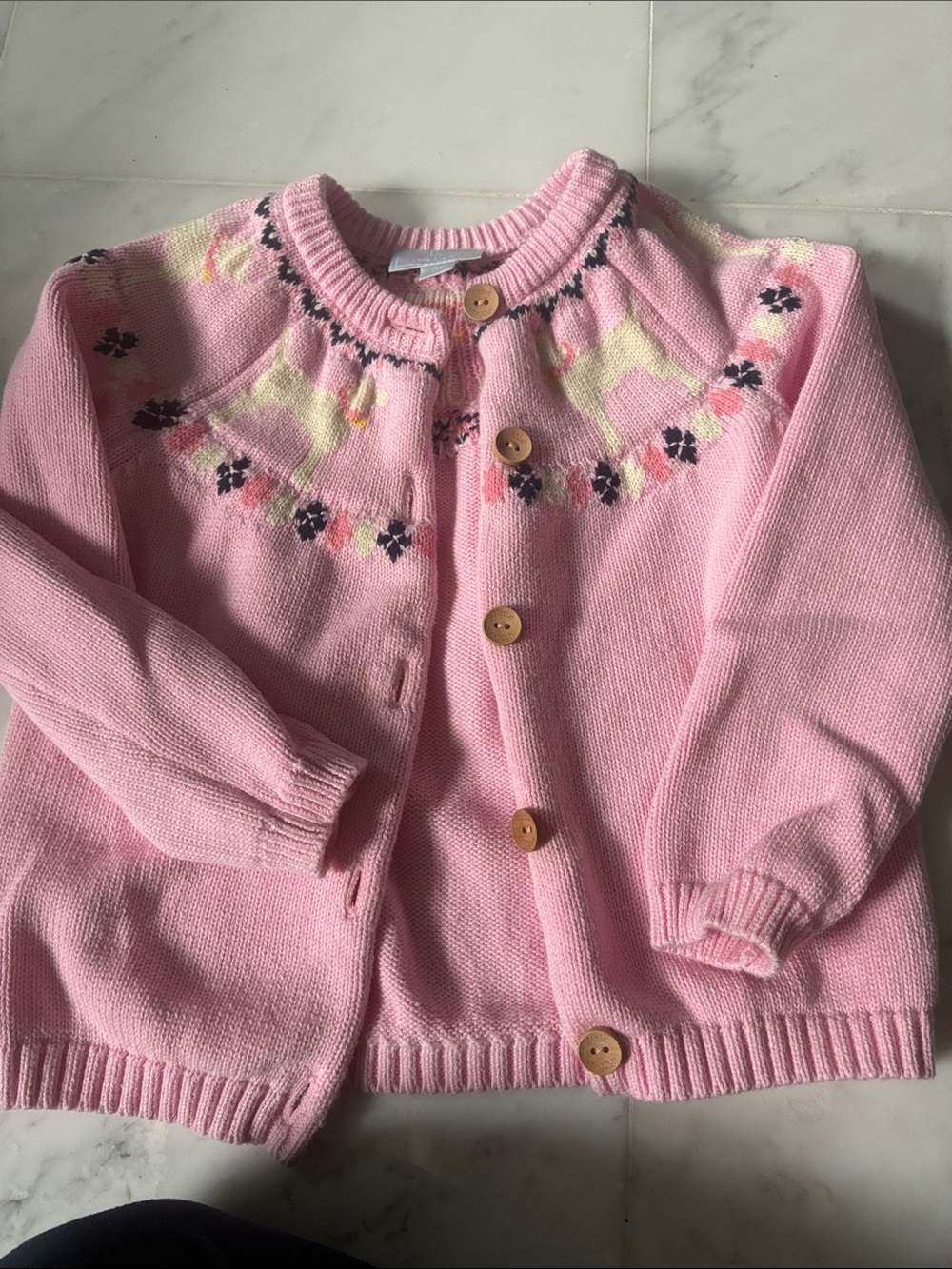Little English Pink Floral Yoke Cardigan with Wooden Buttons
